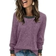 thumbnail image 2 of Long Sleeve Shirts for Women Sweaters Fall Outfits Color Block Winter Clothing Dressy Casual Soft Purple M, 2 of 7