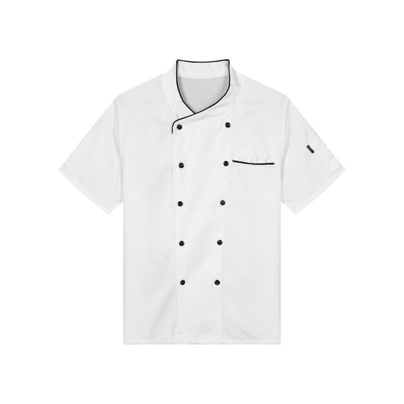 TiaoBug Men Women Chef Coats Unisex Premuim Chef Jacket Short Sleeve Double-Breasted Cooking Working Unifroms White Short Sleeve L