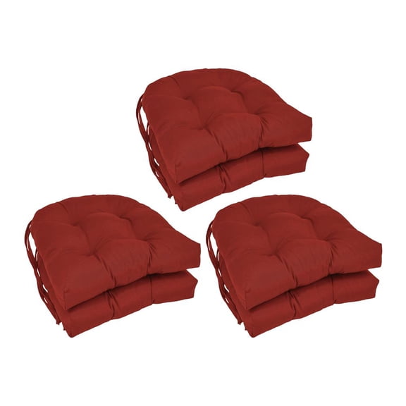 Blazing Needles 16 in. Solid Twill U-Shaped Tufted Chair Cushions, Ruby Red - Set of 6