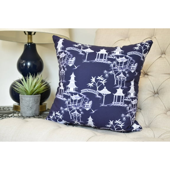 20 x 20 inch, Chinapezka Floral Print Pillow, Navy Blue