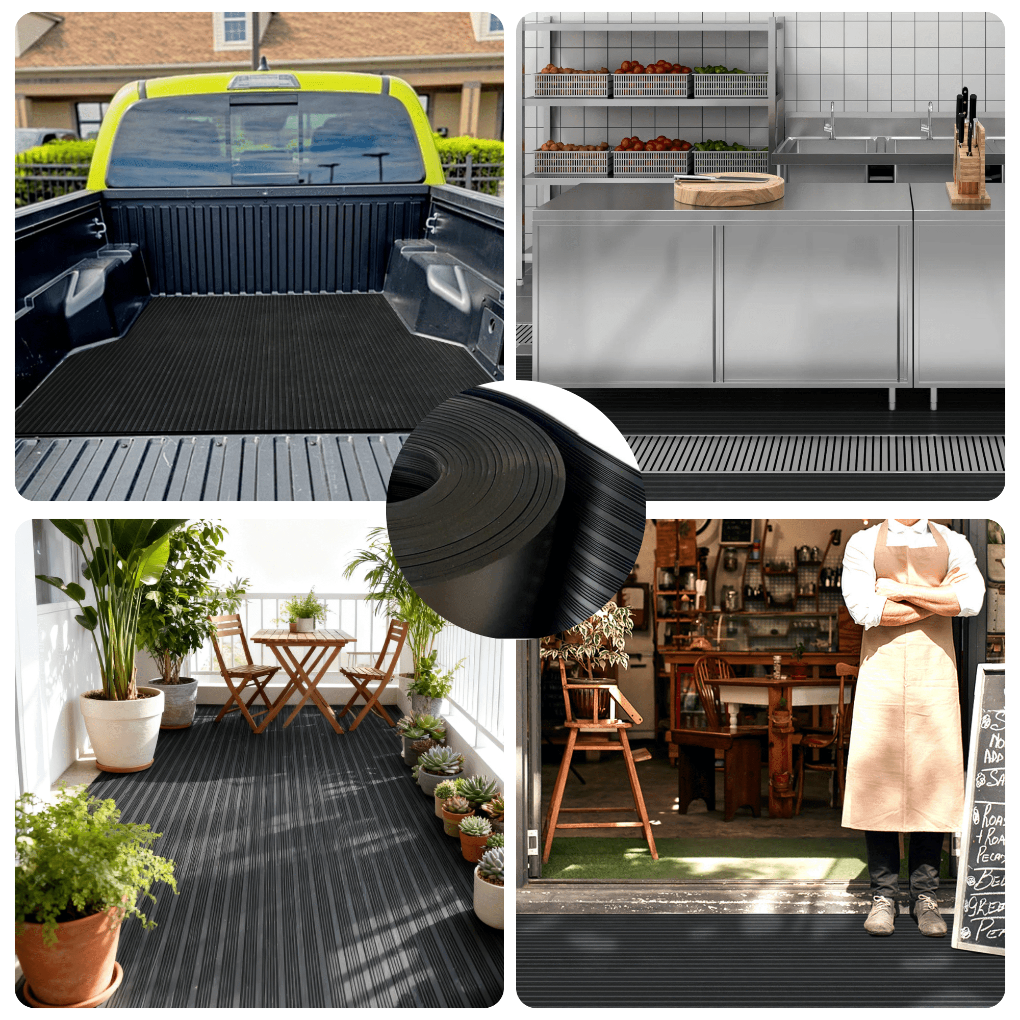 Qunbio Corrugated Rubber Floor Mat, 3.3ft x 9.8ft Fine Rib Heavy Duty Garage Floor Mat for Home, Entryway, Lab, Indoor Outdoor Floor Protection