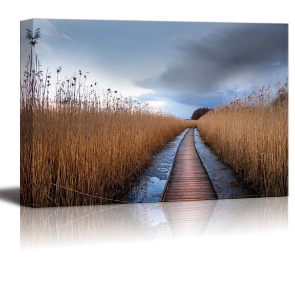 wall26 - Canvas Prints Wall Art - Boardwalk Path Through Wetlands Area in Early Spring | Modern Wall Decor/Home Decoration Stretched Gallery Canvas Wrap Giclee Print. Ready to Hang - 16" x 24&qu