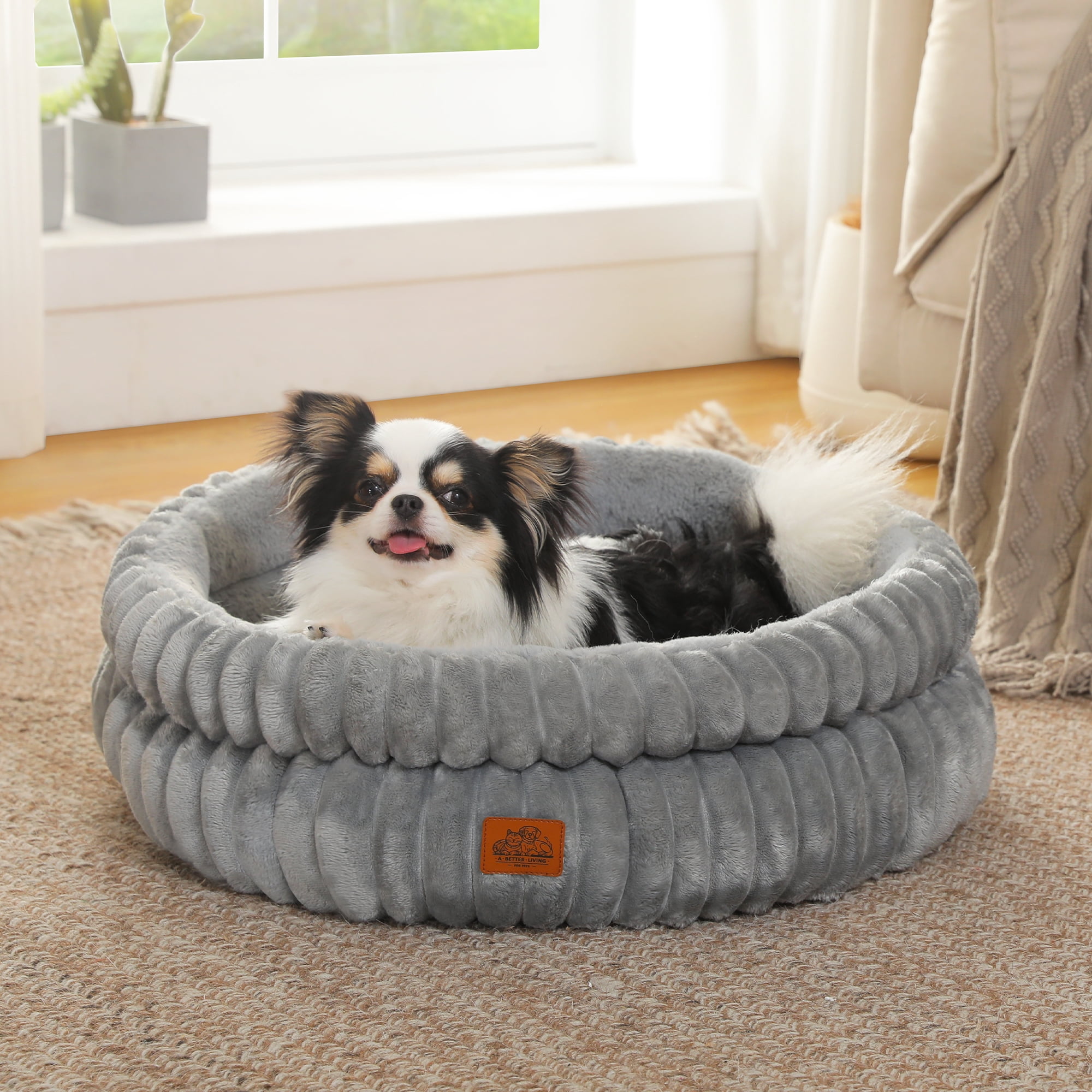 PAWZ Road 24" Cat Bed Soft Plush Kitten Bed Washable Round Pet Bed for Indoor Cats and Puppy, Gray