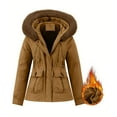 thumbnail image 3 of TFEOQRY Women's Parkas Padded Coats Solid Color Pocket Zipper Thermal Hodded Coat Tops Coffee, 3 of 7