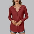 thumbnail image 2 of Women's Summer Long Sleeve Round Neck Tops Shirts Blouses Comfy Regular Fit Solid Color Casual Daily Wear Work Office Vacation Fashion Essential Gift for Women | Aestivo,Wine XL, 2 of 9
