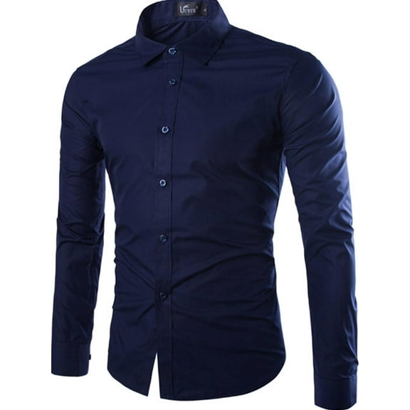 Licupiee Mens Classical Cotton Dress Shirts Long Sleeves Button Down Slim Fit Solid Color Formal Dress