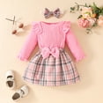 thumbnail image 4 of Emy Dola Baby Girl Fall Outfits Newborn Ribbed Knit Romper Skirt Set Infant Ruffle Long Sleeve Bodysuit Toddler Plaid Winter Dress, 4 of 10