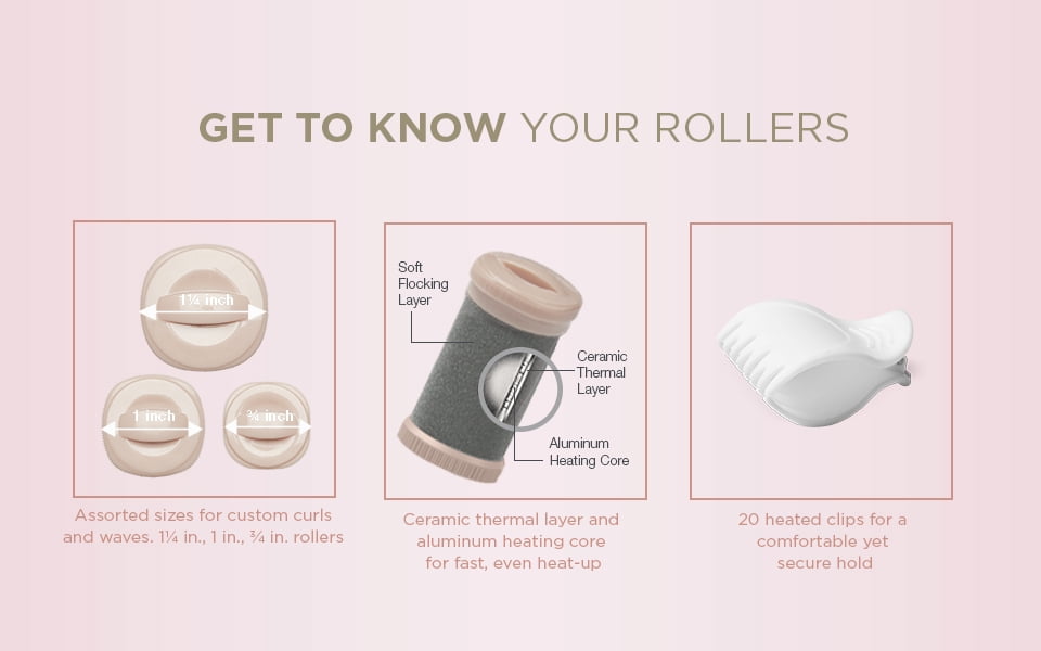 Infiniti Pro by Conair Ceramic Flocked Hot Rollers for Women, 20 Assorted Hair Curlers with Clips, 85-Second Heat-Up, For Long, Medium, and All Hair, White