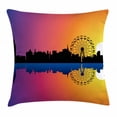 thumbnail image 1 of Ferris Wheel Throw Pillow Cushion Cover, Silhouette Skyline at Sunset with Reflection on the River Graphic Ombre Print, Decorative Square Accent Pillow Case, 18 X 18 Inches, Multicolor, by Ambesonne, 1 of 2