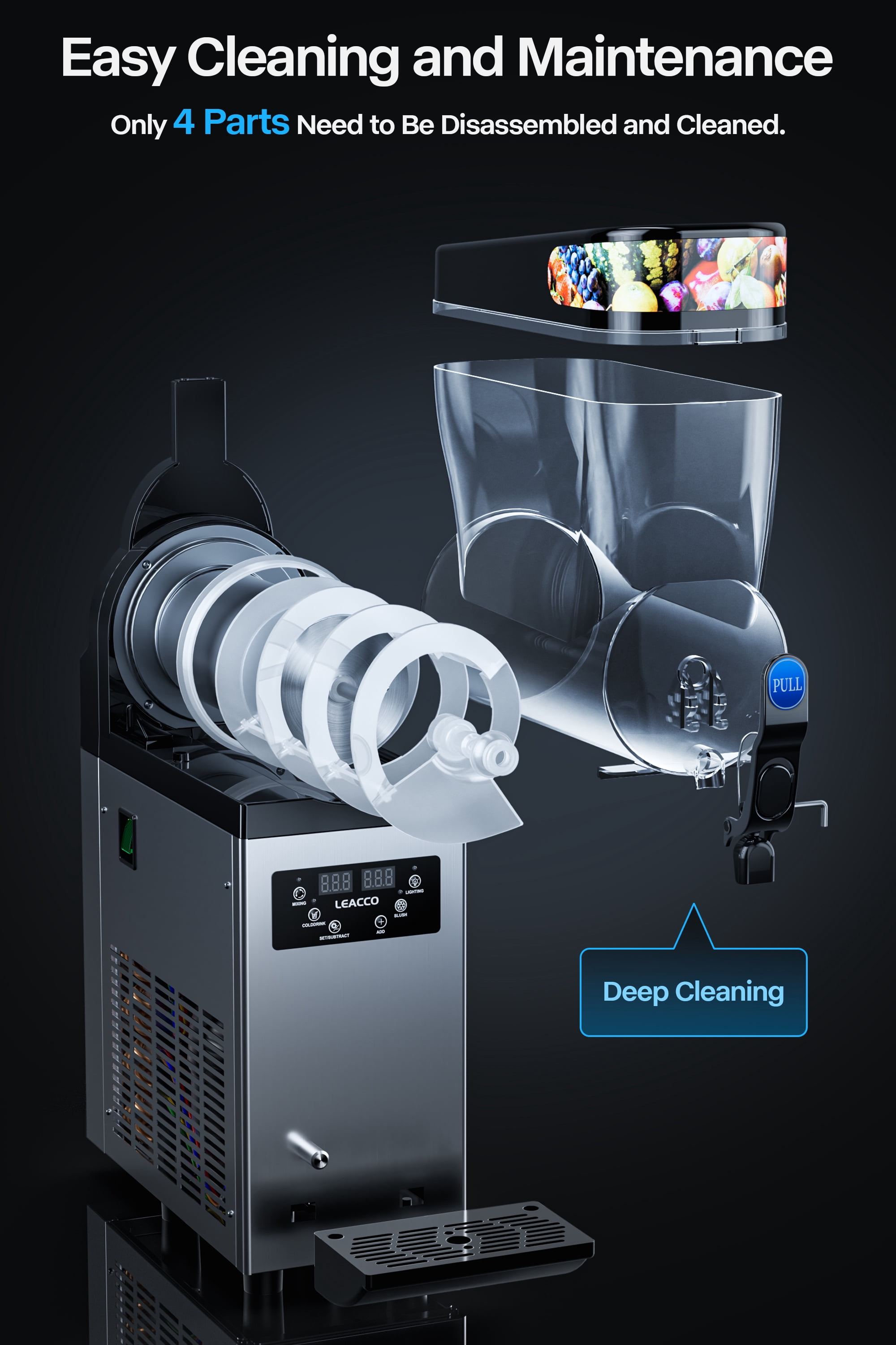Leacco Commercial Slush Machine, 15L Frozen Drink Margarita Machine Smoothie Slushie Maker Stainless Steel 110V, 500W, 4 Gallon