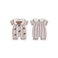 thumbnail image 2 of RUINIXCW Newborn Baby Boy Girl Game Day Outfit Infant Baby Boys Summer Fall Clothes Striped Romper Football Baseball Basketball Embroidery Doll Collar Short Sleeve Jumpsuit, 2 of 9
