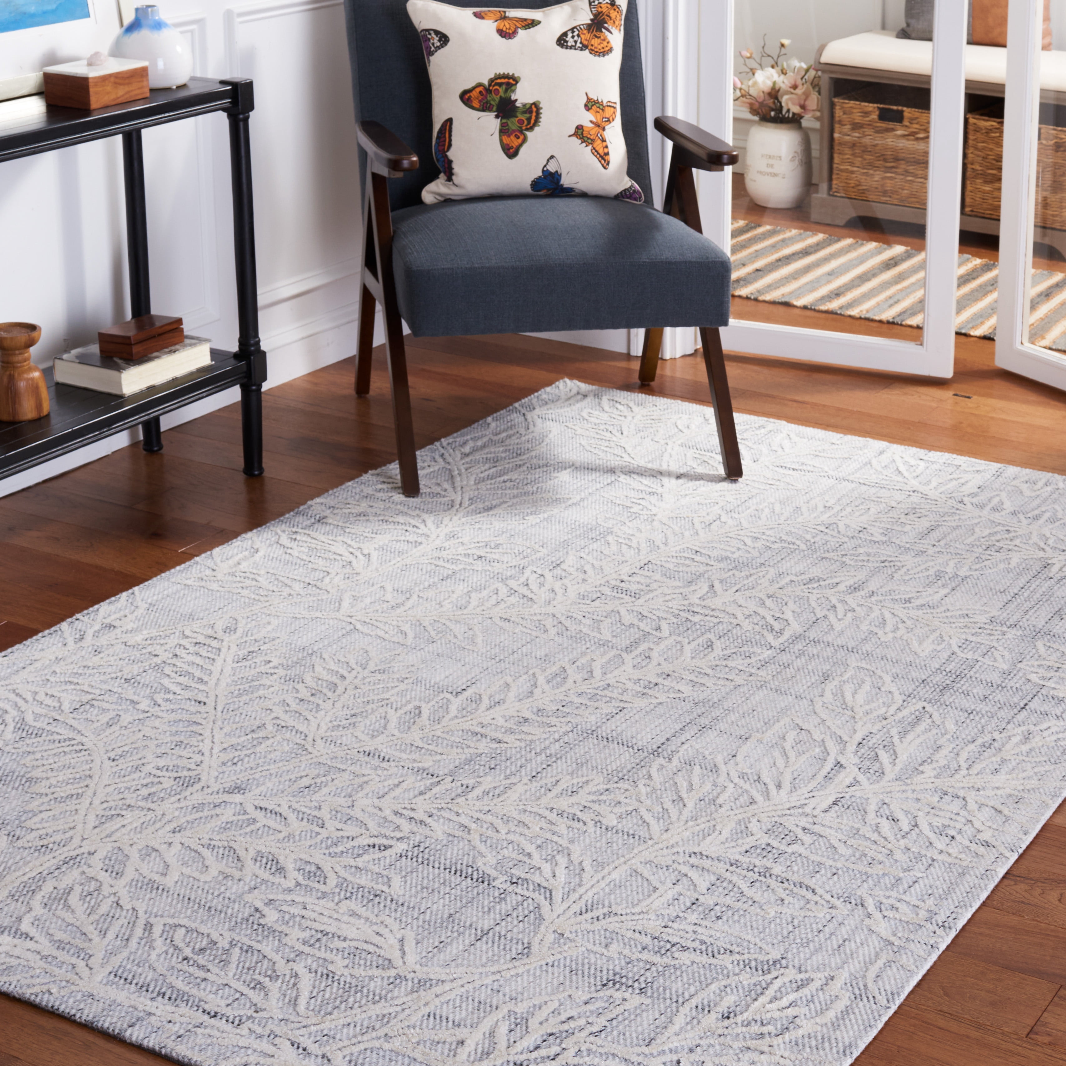 SAFAVIEH Marbella Lasya Leaves Area Rug, Grey/Ivory, 6' x 6' Square
