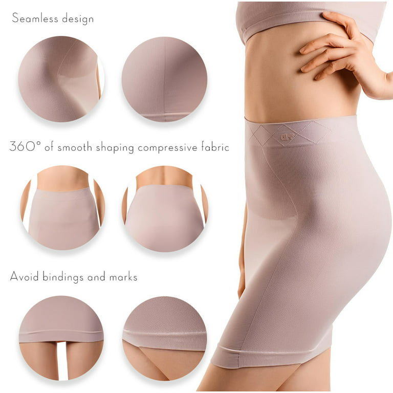 +MD Women's Shapewear High Waisted Nylon Firm Tummy Control Half Slip Body  Shaper Nude Small