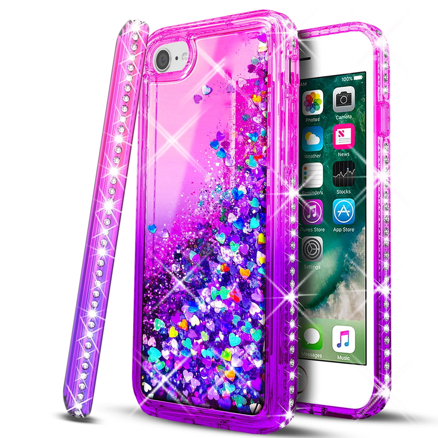 hybride Digitaal Eenheid iPhone 7 Case, [NOT FIT IPHONE 7 PLUS] Case, Liquid Floating Glitter  Quicksand Bling with Spot Diamond Cover - Teal/Purple - Walmart.com