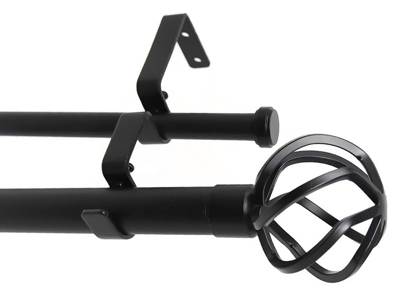 Adjustable Black Steel Double Curtain Rod Set 48"-84"