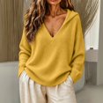 thumbnail image 2 of TZZQ V Neck Hooded Sweaters for Women Oversized Long Sleeve Chunky Knit Pullover Sweaters Soft Cozy Lightweight Warm Fall Winter Jumpers Cute Casual Streetwear Knitted Crochet Hoodies Yellow S, 2 of 9
