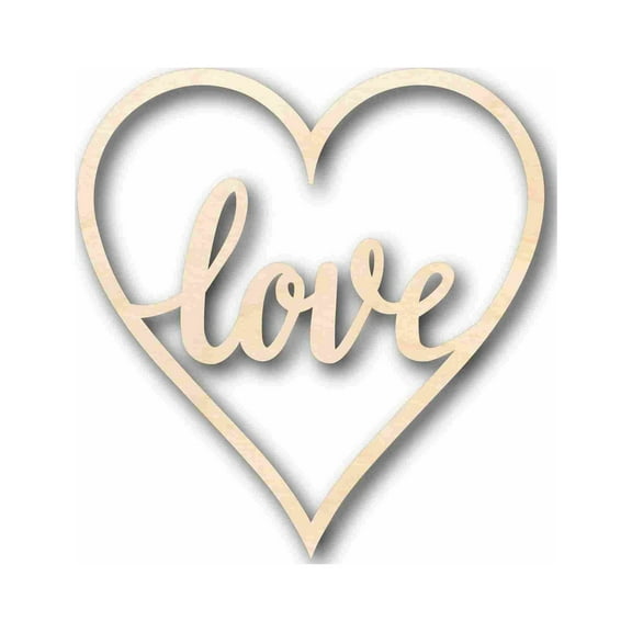 Love with Heart Sign Unfinished Wood Cutout Home Decor DIY 36" / 1/2"