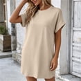 thumbnail image 6 of TEAJOPSUU Women's T-Shirt Dresses Casual Short Sleeve Crew Neck Shift Mini Dresses Knee Length Tunic Tee Shirt Dresses Beige, 6 of 9