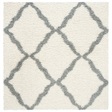 SAFAVIEH Daley Geometric Plush Shag Area Rug, Ivory/Grey, 8' x 8' Square