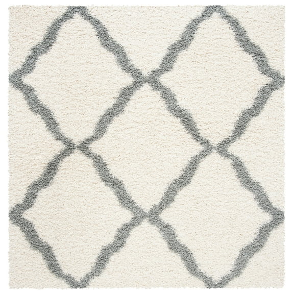SAFAVIEH Daley Geometric Plush Shag Area Rug, Ivory/Grey, 4' x 4' Square