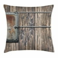 thumbnail image 1 of Rustic Decor Throw Pillow Cushion Cover, Wooden Tree Planks with Old Little Rusty Metal Boat Marine Door Print, Decorative Square Accent Pillow Case, 20 X 20 Inches, Brown and Grey, by Ambesonne, 1 of 2