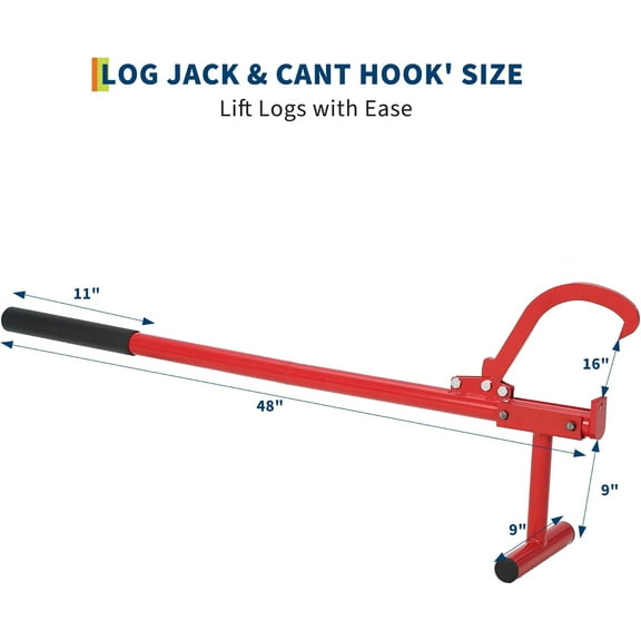 Acekid Cant Hook Logging Tool Log Lifter Timber Jack With Rubber Grip Adjustable Heavy Duty Steel Log Roller Timberjack Log Lifter Log Cant Hook Logging Tools Red 48inch