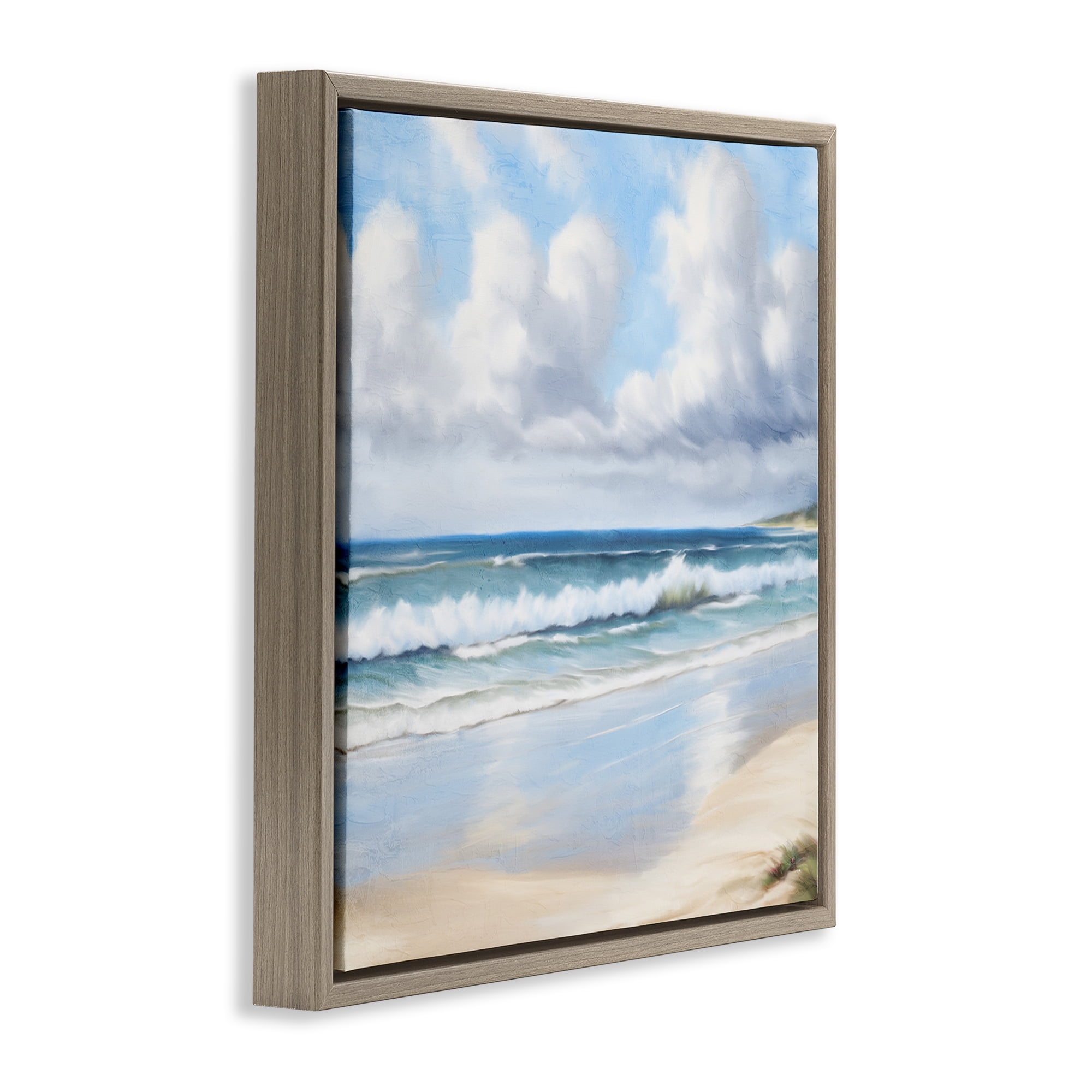 Stupell Industries Sand Walk Ocean Waves Landscape Painting Brown Floater Framed Canvas Art Print Wall Art, 18 x 18
