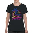 thumbnail image 2 of Neon Tropical Paradise Illustration Women's T-shirt, 2 of 3