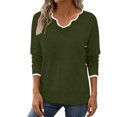 thumbnail image 2 of ClodeEU Women's Sweaters, V Neck Long Sleeve Lightweight Sweaters, Loose Solid Fall Tops Pullover Sweater Army Green,Womens Plus XL, 2 of 7