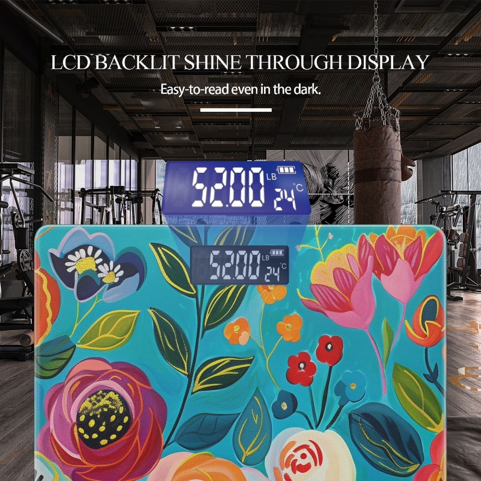 Bathroom Scale, Highly Accurate Digital Body Scale,Precisely Measures Weight up to 400 lbs-Vibrant Acrylic Painting Of Bold Colorful Flowers