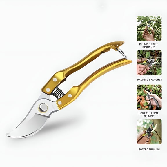 EXLEAF 8.46-Inch Pruning Shears, Thick Branch Tree Trimmer Tree Pruner Gardening Pruning Scissors for Cutting Flowers Trimming Plants of Yard Hedge Bonsai-Gold