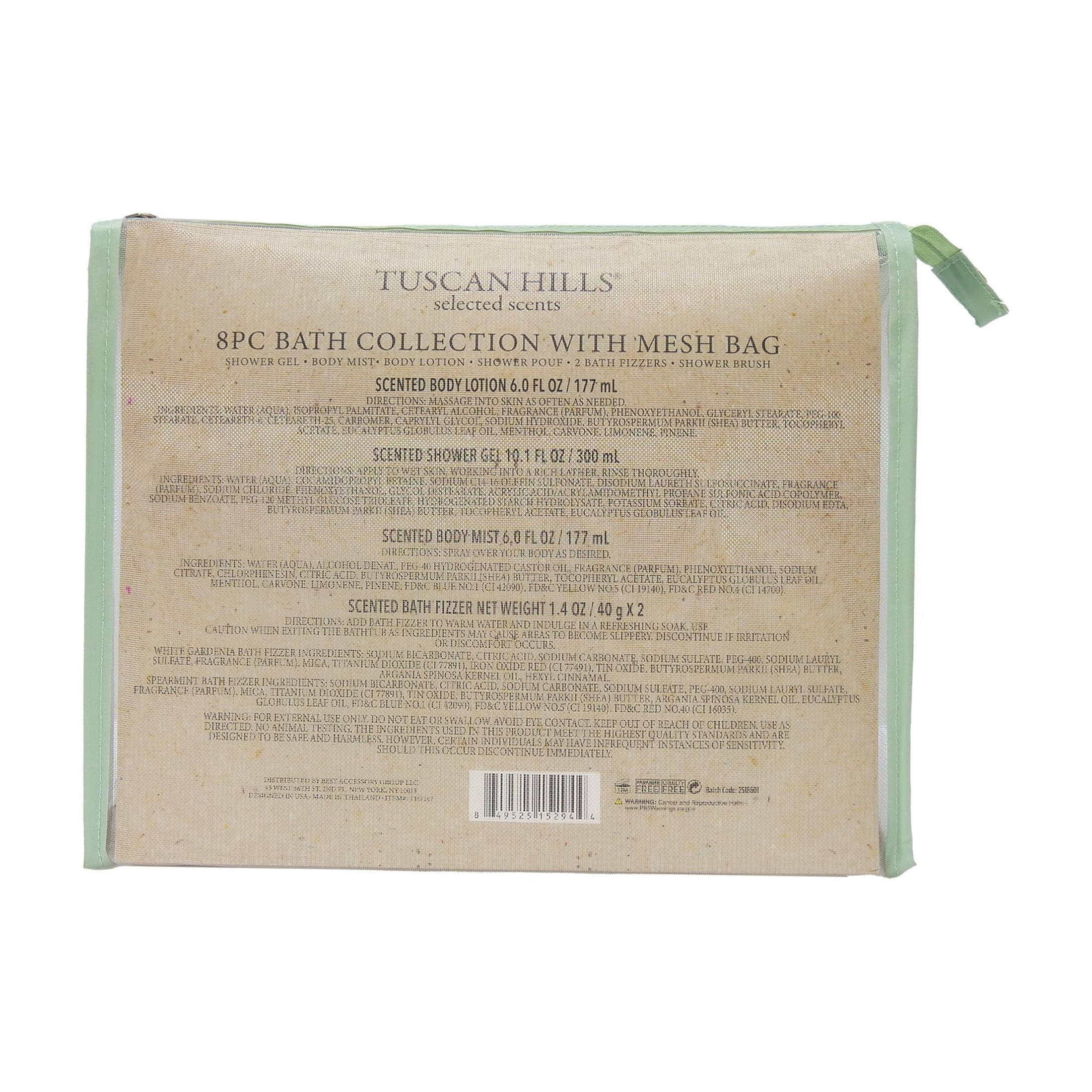 Tuscan Hills Bath and Body Gift Set, Spearmint and Argan Oil, 8 Piece