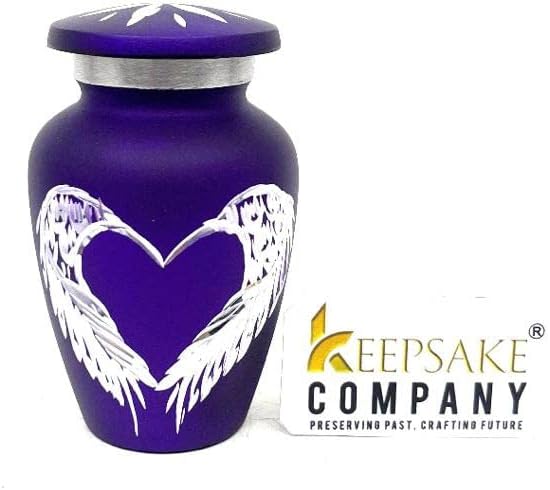 Keepsake Company Purple Angel Wings & Heart Mini Urn – Small Cremation Keepsake Urn for Human Ashes – Single Decorative Ash Holder