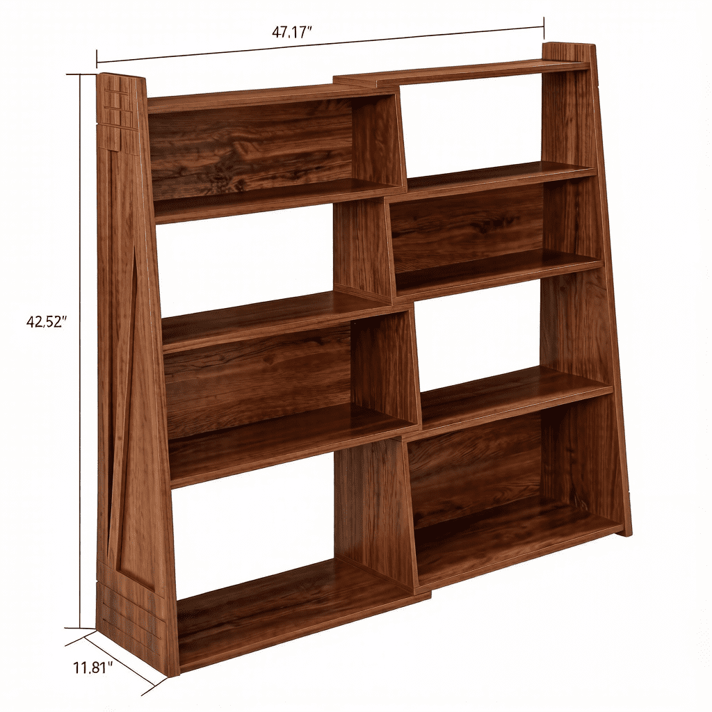 Modular Asymmetrical Bookshelf with 3 Configurable Layouts, Foldable Display Shelf and Staggered Storage Bookcase, Black Woodgrain