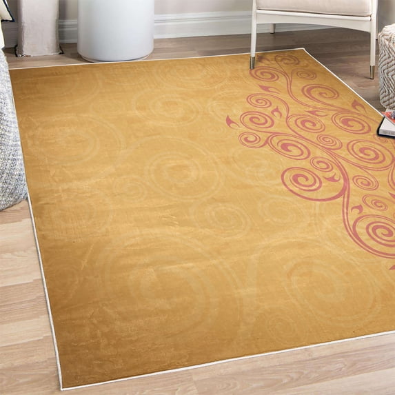 Ornamental Decorative Rug, Floral Swirls Ivy Image Ombre Details Grunge Backdrop Flower Illustration, Quality Carpet for Bedroom Dorm and Living Room, 6 Sizes, Pale Orange, by Ambesonne