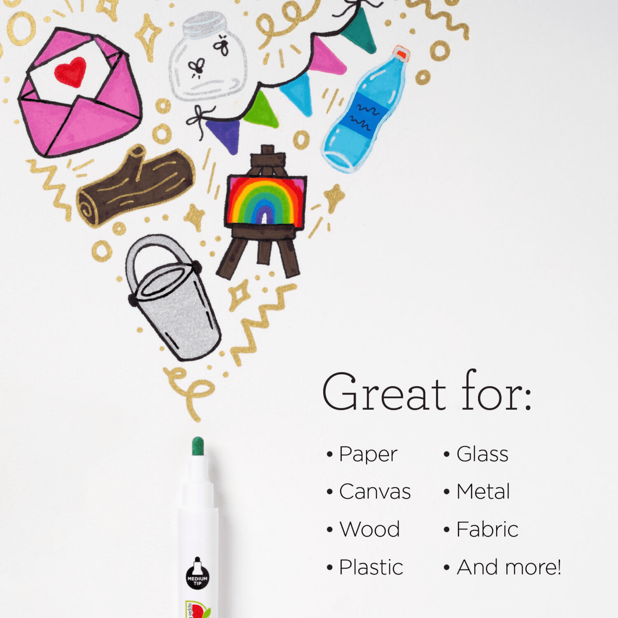 Apple Barrel Multi-Surface Oil-Based Paint Pens, Medium Tip, 5 Piece