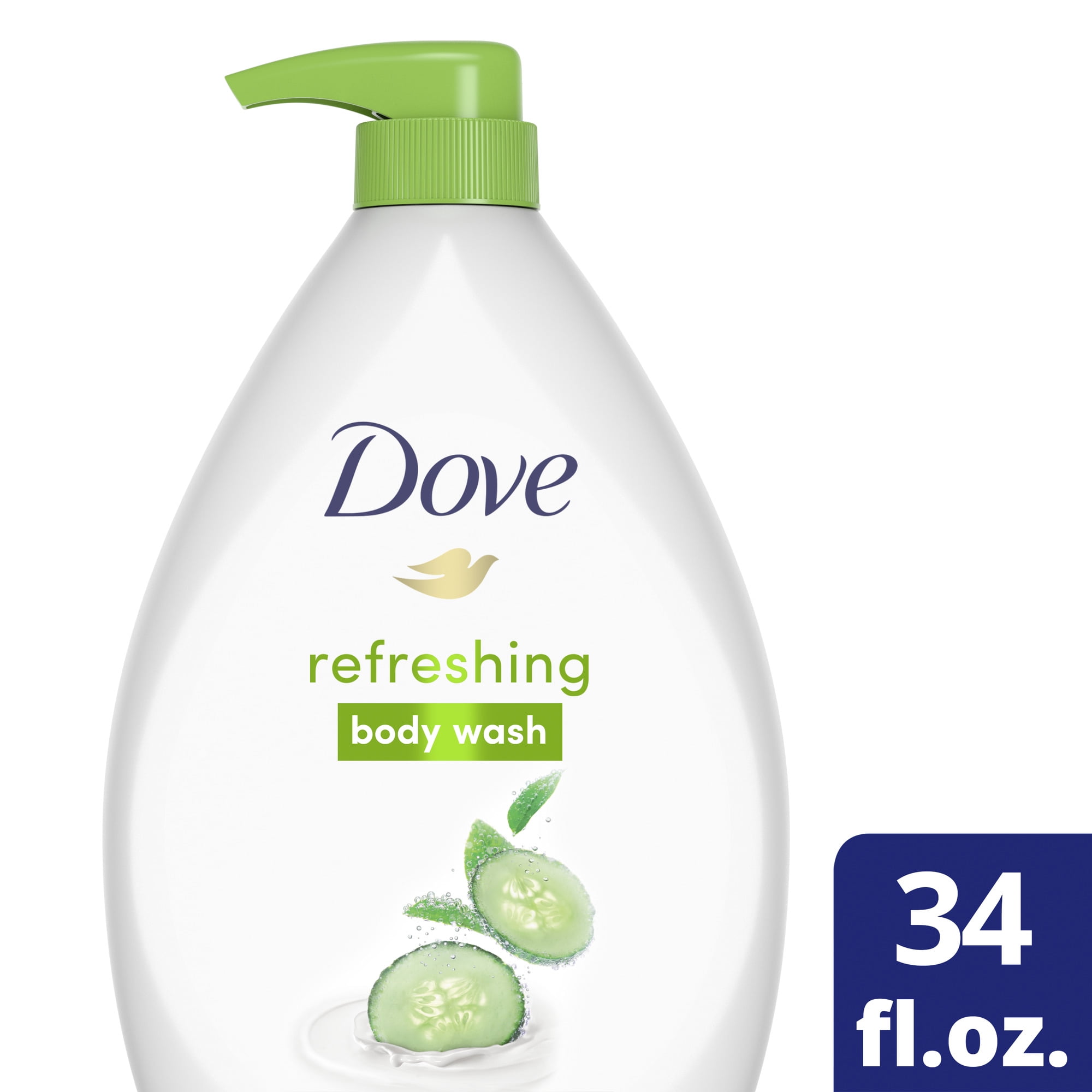 Dove Refreshing Liquid Body Wash with Pump Cucumber & Green Tea Cleanser, 34 oz