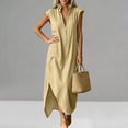 thumbnail image 6 of SAWOBUUN Womens Cotton Maxi Dress Sleeveless Deep V Neck Side Split Casual Summer Long Dress with Pockets, 6 of 8