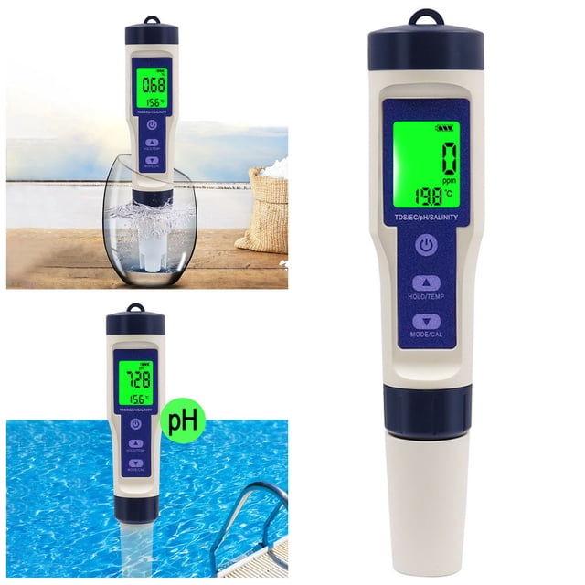 5 In 1 Salinity TDS Portable Water Quality Tester With Backlit PH Tester Meter Water Tester For Drinking Water Hydroponics Aquarium And Pool String Height Gauge Digital Independent Fabrication Bike
