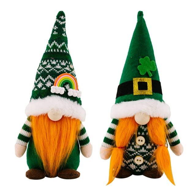 Conjunto de 2, sombrero verde con trébol, adorno colgante de trébol de la suerte del Festival irlandés para ancianos sin rostro, decoraciones de día