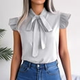 thumbnail image 2 of MIXUE Boho Tops For Women Summer Solid Color Ruffle Bow Short Sleeve Slim Casual Tshirts Activewear,White,M, 2 of 4