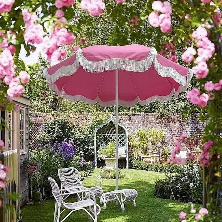 Boho Beach Umbrella with Fringe Pink Patio Umbrella 6.5ft Boho Beach Umbrella with Fringe Pink Patio Umbrella 6.5ft