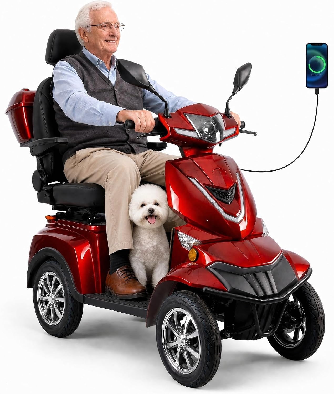 4-Wheel 1000W All Terrain Mobility Scooter for Adults & Seniors, 500lbs Capacity, 25-37 Miles Long Range, 15.5 mph Max Speed, Electric Heavy Duty Mobility Scooter with Lockable Trunk & 20 Hill Climb
