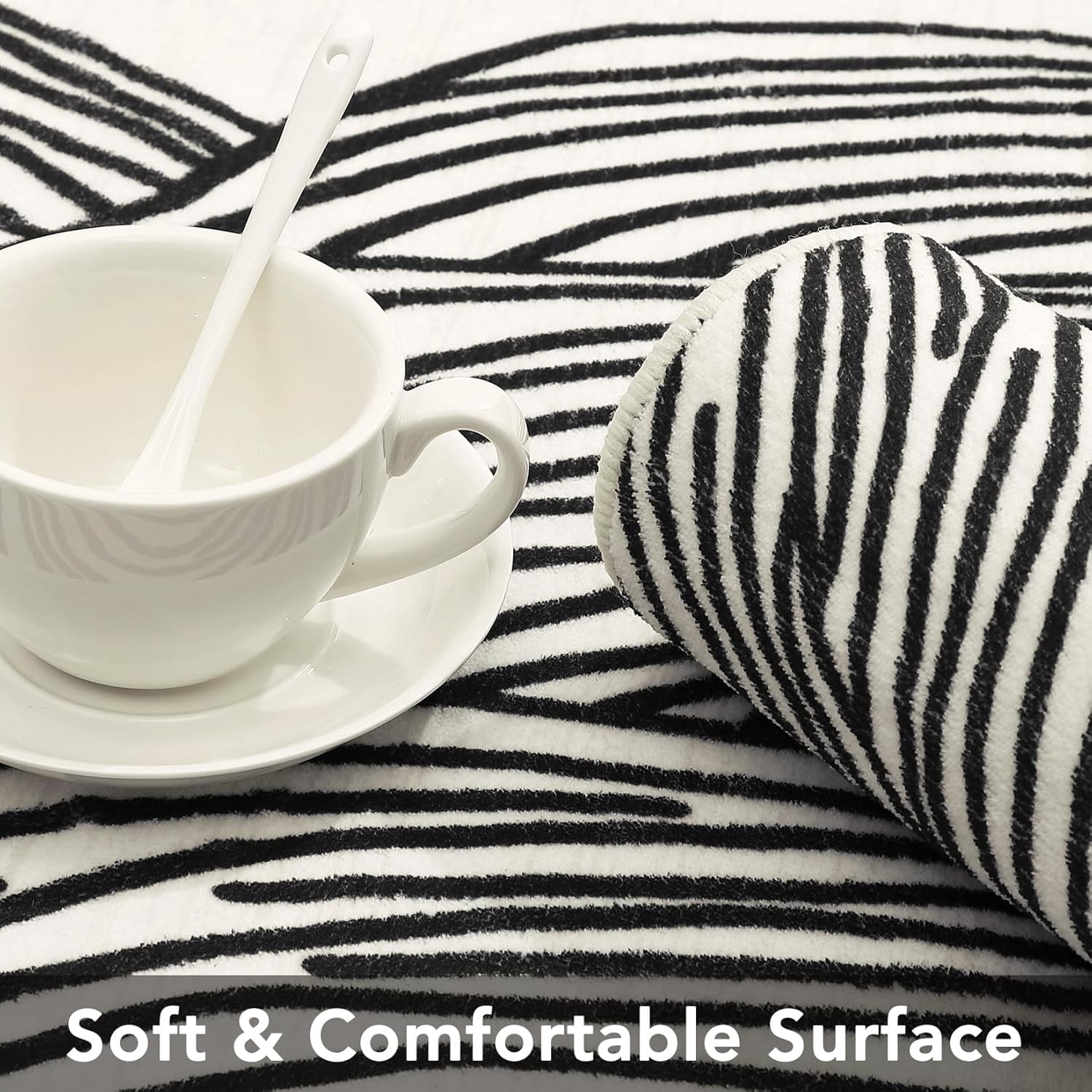Area Rug Washable 6' x 9' Modern Abstract Rug with Non Slip TPR Backing, Soft Neutral Low Pile Non Shedding Carpet, Foldable Floor Covering for Living Room Bedroom