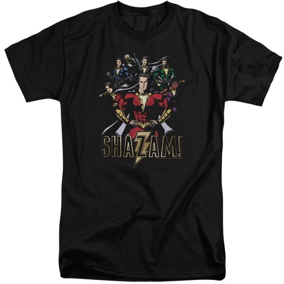 Shazam Movie Group Of Heroes Adult Tall T-Shirt 18/1 T-Shirt Black
