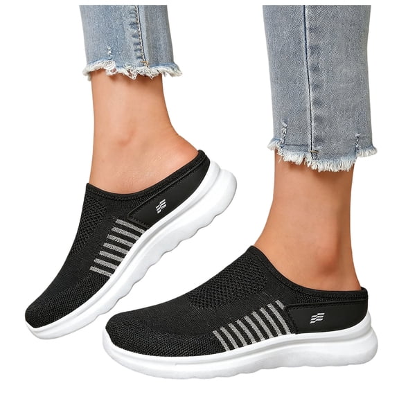 Rokment Womens Orthopedic Clogs Backless Walking Slides Sandals Lightweight Comfortable Mesh Athletic Nursing Driving Arch Support Mules Slip on Casual Sneakers Summer Fall Black Size 6.5