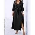 thumbnail image 4 of Women'S Satin Batwing Sleeve Cocktail Evening A Line Long Dress V Neck Ruched Loose Maxi Dress, 4 of 9