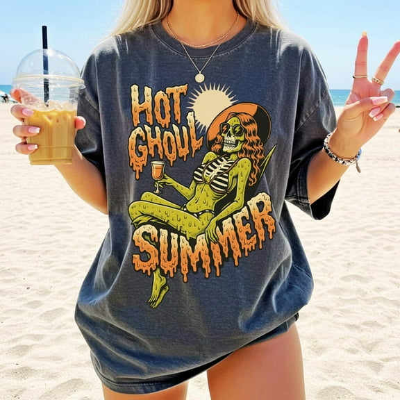 Hot Ghoul Summer T-shirt, Hot Zombie Halloween in Summer Shirt, Funny Spooky Retro Beach Shirt, Spooky Summer Shirt TH090635