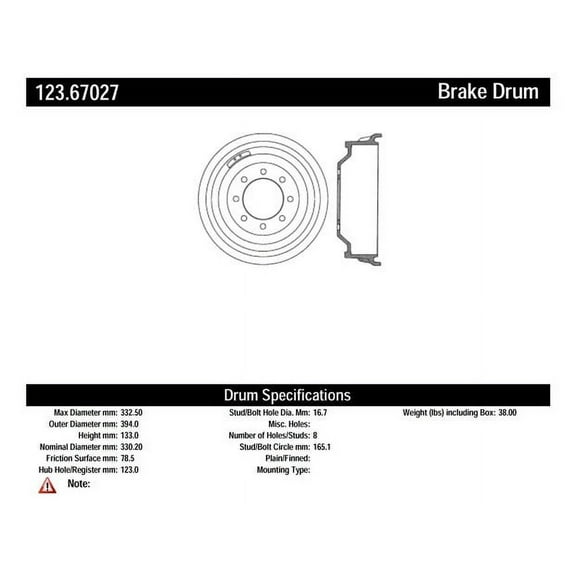 Centric Parts 123.67027 C-Tek Standard Brake Drum Fits select: 1994-1998 DODGE RAM 2500