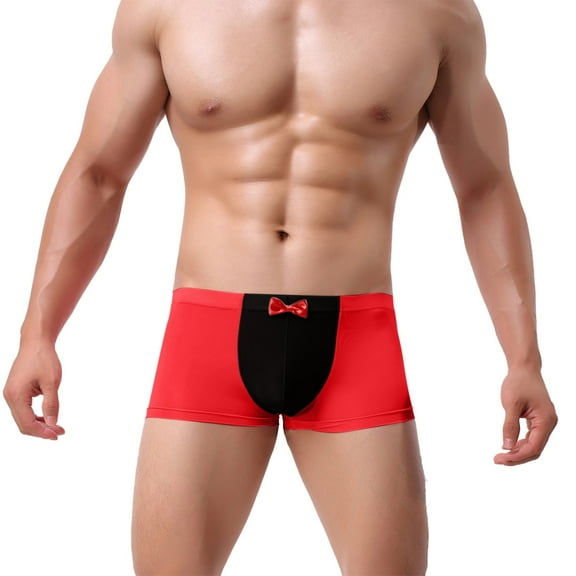 Mens Underwear Briefs Men'S Mid Wasited Color Blocking Bowknot Icing Silk Breathable Boxer Briefs
